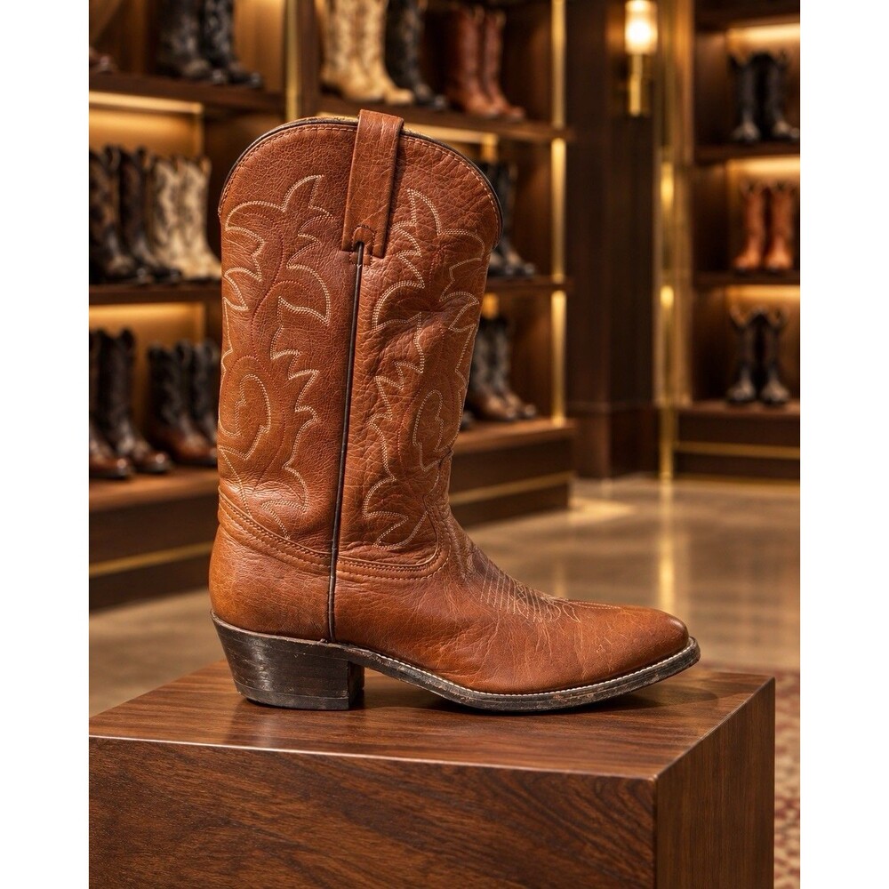 Durango West Vintage USA Made Cognac Brown Rare Western Cowboy Boots Mens 9